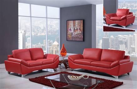 Natalie Contemporary Red Bonded Leather Living Room Set | Red .
