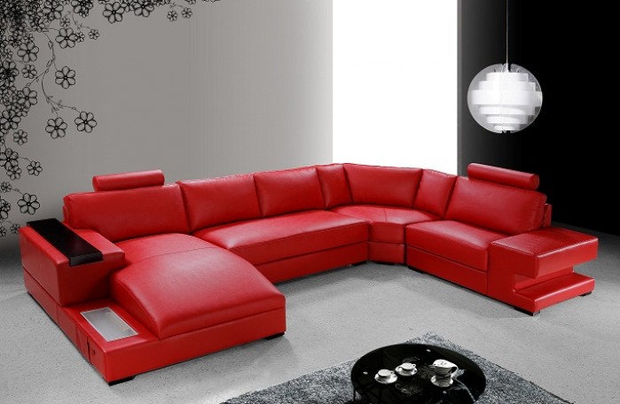 Modern Red Leather Sectional So