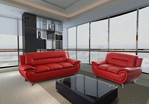 Contemporary Red Leather Sofa Set by GTU Furniture | Furnsy — furn