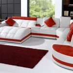 Miami Contemporary Leather Sectional Sofa Set - White / Red on .