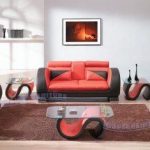 Contemporary Red and Black Leather Sofa Loveseat Chair Set with .