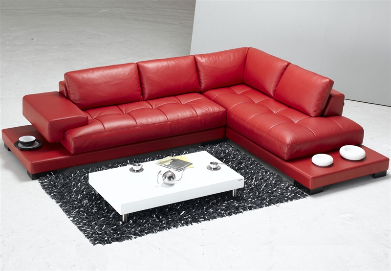 Modern Red Leather Sectional Sofa TOS-FY633