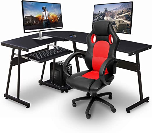 Amazon.com: Ivinta Reversible Black Gaming Desk Corner Desk Modern .