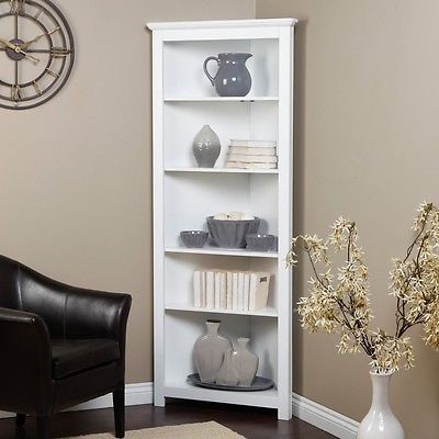 5 Shelf White Corner Bookcase Living Room Office Furniture .