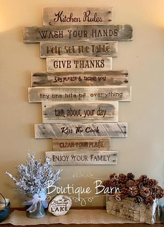 Kitchen Rules Sign|Rustic Country Farmhouse Wood Wall Decor .