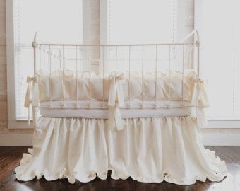 Ivory Crib Bedding Set, Neutral Crib Bumpers, Ivory Crib Skirt .