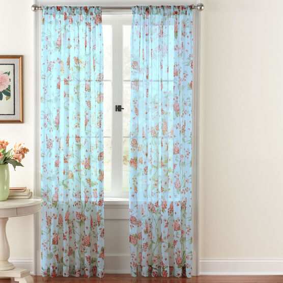 Hydrangeas Crushed Voile Rod-Pocket Panel | Sheer Curtains .