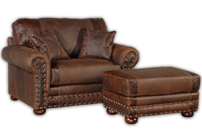 Jesse James" oversized chair and ottoman - dark leather with hand .