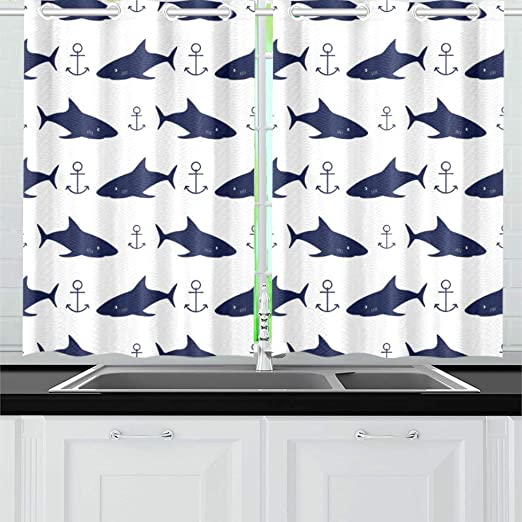 Amazon.com: InterestPrint Custom Window Curtain Shark and Anchor .