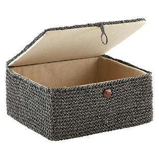 Grey Crochet Storage Box with Hinged Lid | The Container Sto