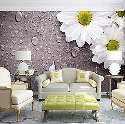 3D photo wallpaper bedroom wall white water drops flower .