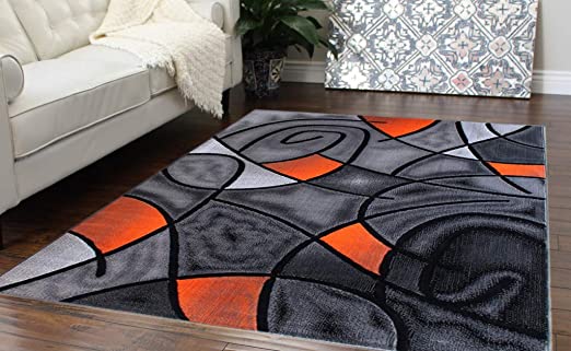 Amazon.com: Masada Rugs, Modern Contemporary Area Rug, Orange Grey .