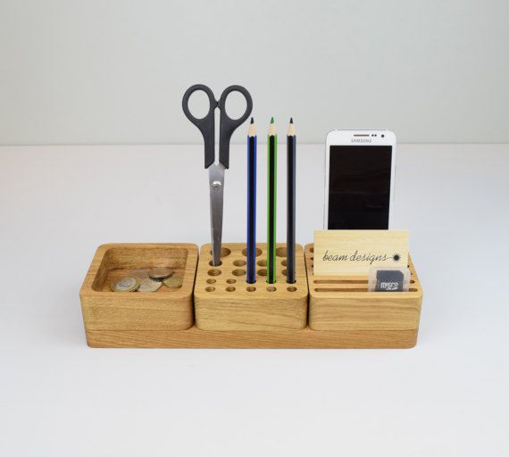 Stackable Wooden Desk Organiser Desk Tidy Oak by BeamDesigns .