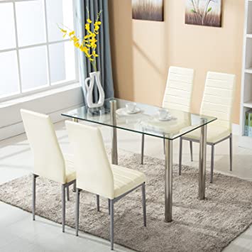 Amazon.com - Mecor 5 Piece Dining Table Set Tempered Glass Top .