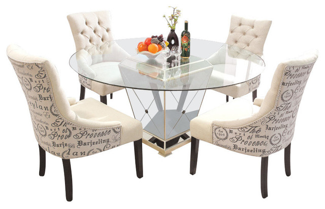 5-Piece Round Glass Dinette Set, Mirror Base With Antique Bronze .