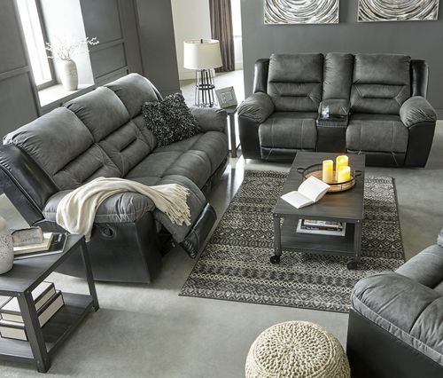 The Earhart Slate Reclining Sofa, Double Reclining Loveseat with .