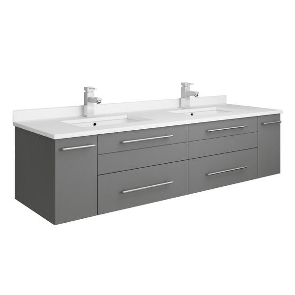 Fresca Lucera 60 in. W Wall Hung Bath Vanity in Gray with Quartz .