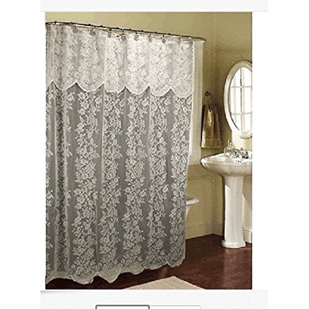 Romance Lace beige Fabric Shower Curtain With An Attached Valance .