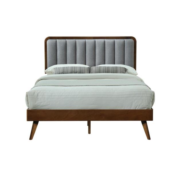 LuXeo Naples Gray Queen-Size Bed Fabric Headboard with Ash Veener .