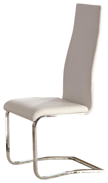 White Faux Leather Dining Chairs With Chrome Legs, Set of 2 .