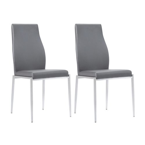 2 High Back Dining Chairs Pair Grey Faux Leather Padded Seat .