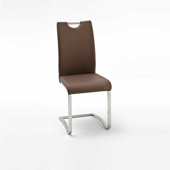 Koln Dining Chair In Brown Faux Leather With Chrome Legs .