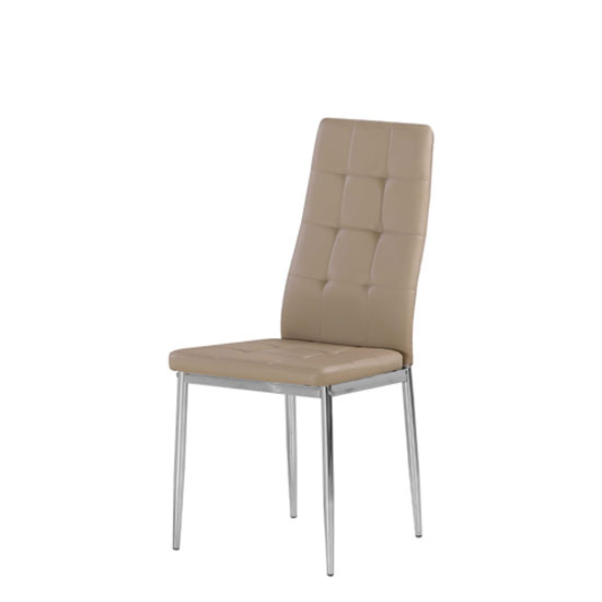 Cosmo Dining Chair In Taupe Faux Leather With Chrome Legs .