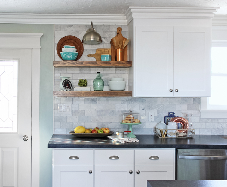 How to Install Floating Kitchen Shelves Over A Tile Backsplash .