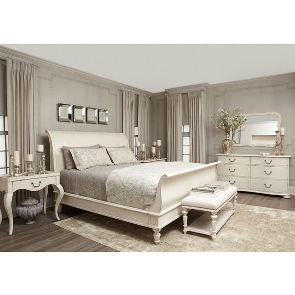 Reine French Country Antique White Queen Sleigh Bed | Bedroom .