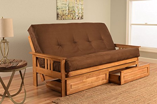 Andover Full Size Futon Sofa Bed and Drawer Set Honey Oak Wood .