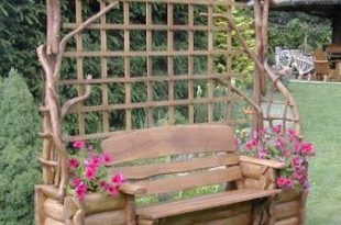 Log inspired garden seat with trellis in back. Love it! | Outdoor .