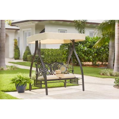 Hampton Bay Belcourt Metal Outdoor Swing with Stand and Canopy .