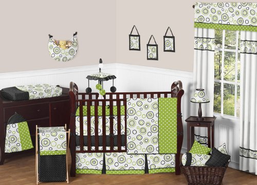 Spirodot Lime and Black Gender Neutral Baby Bedding 9 pc Boy or .