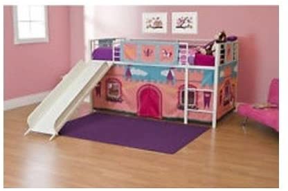 Amazon.com - Girls Loft Bed With Slide Princess Tent Canopy Castle .