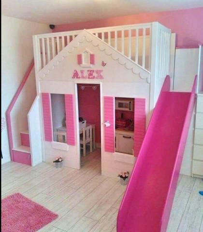 Castle bunk bed with drawer stairs with slide | Kids loft beds .