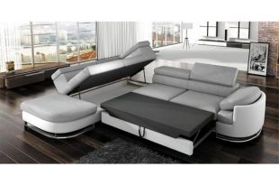 Shop Strick & Bolton Cutler Grey/ White Sectional Sleeper Sofa .