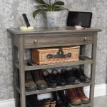 Narrow Console Table with drawer and 3 shelves, Metallic Grey .