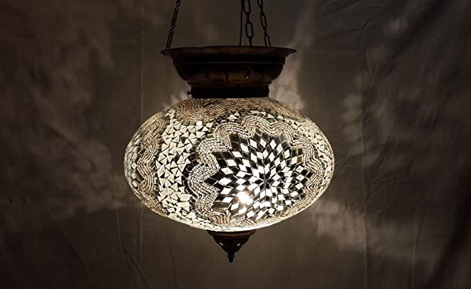 Amazon.com: XXL White Moroccan Lantern Mosaic Hanging lamp Glass .