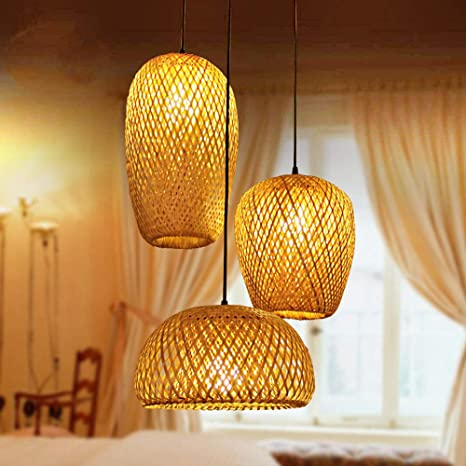 Bamboo Lantern Pendant Lamp, Retro Japanese Style E27 Chandelier .