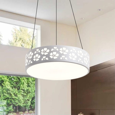 Etched Metal Drum Shade Ceiling Pendant Light White Finish LED .