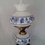 Vintage GWTW Style Parlor Table Large Tall Hurricane Lamp Blue and .