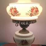 VINTAGE 19" HURRICANE LAMP FLORAL MILK GLASS GONE WITH THE WIND .