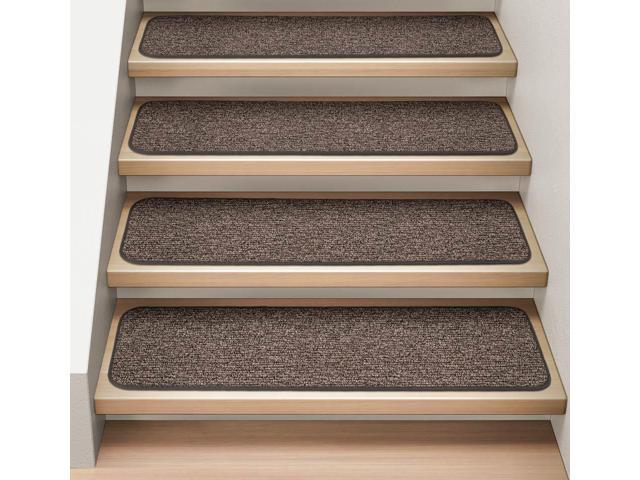 Set of 12 Attachable Indoor Carpet Stair Treads - Pebble Gray - 8 .