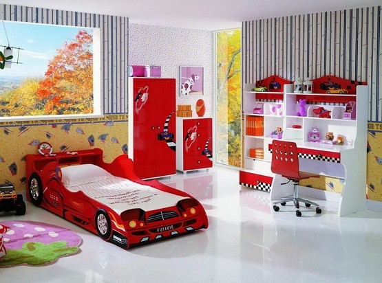 The complete Red white kids bedroom furniture sets for bo