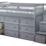 Marlena Grey Twin Storage Low Loft Bed with Stairs - Transitional .