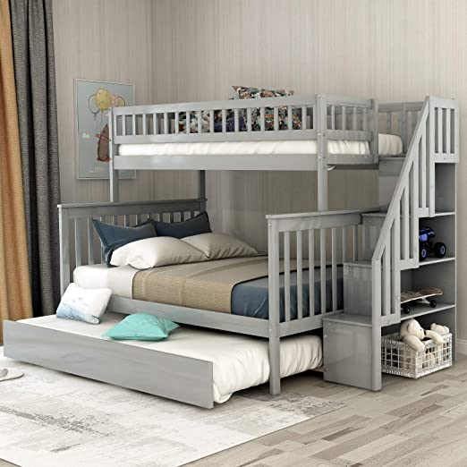 Amazon.com: Twin Over Full Stairway Bunk Bed for Kids with Trundle .