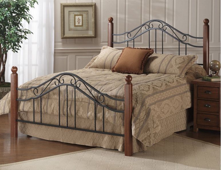 Classic Wood and Wrought Iron King Size Poster Bed Headboard .