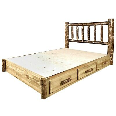 LOG Platform Storage Bed with Drawers CA KING Amish Made Beds .