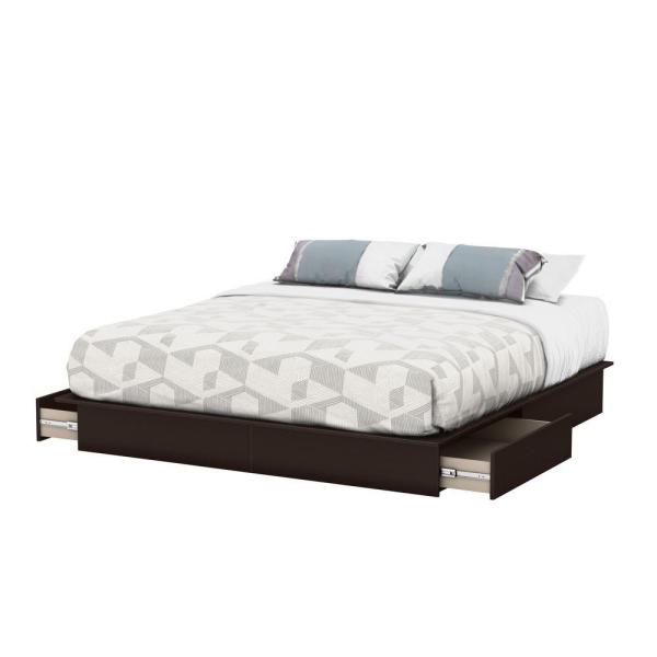 South Shore Step One 2-Drawer King-Size Platform Bed in Chocolate .