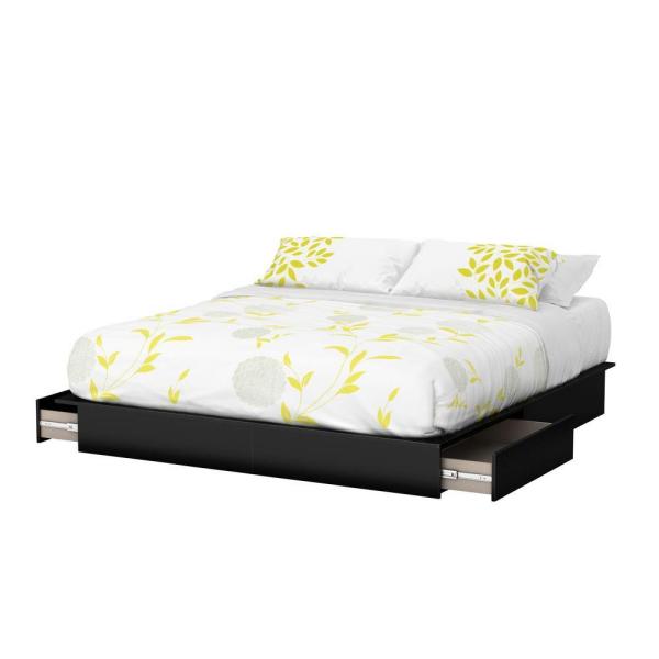 South Shore Step One 2-Drawer King-Size Platform Bed in Pure Black .